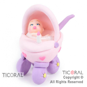 ADORNO COCHECITO CON BEBE ROSA A. PORCELANA FRIA x 1